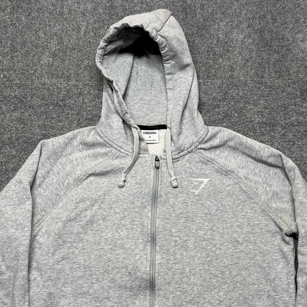 Gymshark Hoodie Mens Small Gray Fleece Full Zip Kangaroo Pocket Sweatshirt Logo